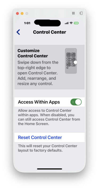 Почему в iPhone Mirroring не открывается Пункт управления?