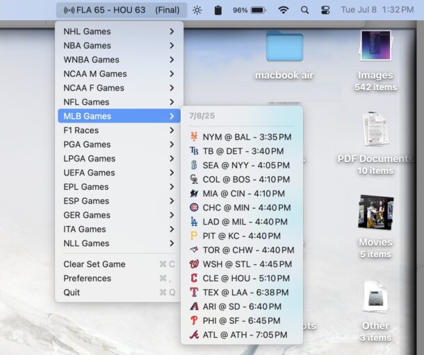 Следим за спортивными результатами прямо в строке меню Mac с MenuScores