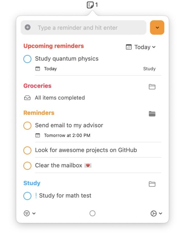 Выводим напоминания в строку меню Mac с помощью Reminders MenuBar