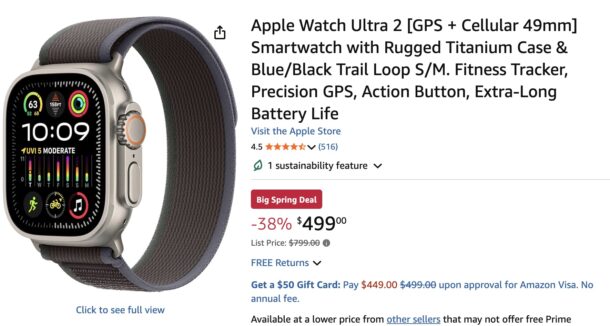 Распродажа: Apple Watch Ultra 2 всего за $499 (скидка 38%!)